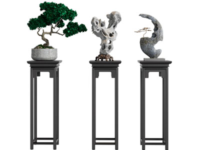 新中式盆景盆栽、花架摆件