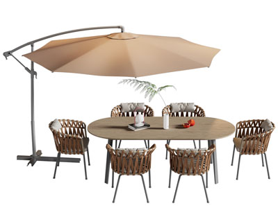 现代户外餐桌椅组合、遮阳伞