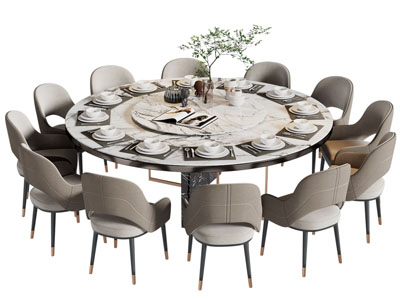 现代圆形大理石餐桌椅组合