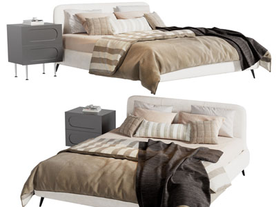 现代双人床、床头柜