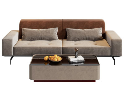 现代布艺双人沙发、茶几3d模型 现代布艺双人沙发、茶几