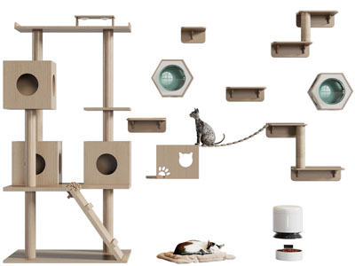 现代实木猫架、猫房子