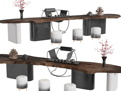 现代原木茶桌椅组合