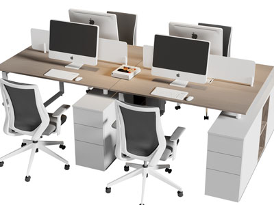 现代四人位办公桌椅组合