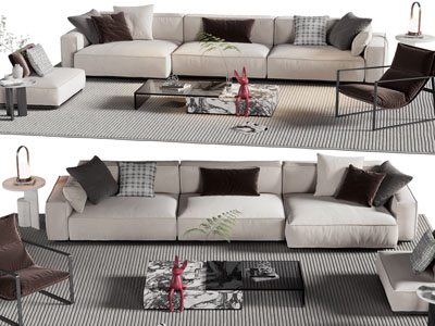 现代多人沙发、休闲椅子和茶几组合