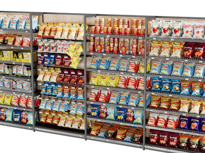 现代超市便利店金属框架的薯片零食货架3d模型 现代超市便利店金属框架的薯片零食货架