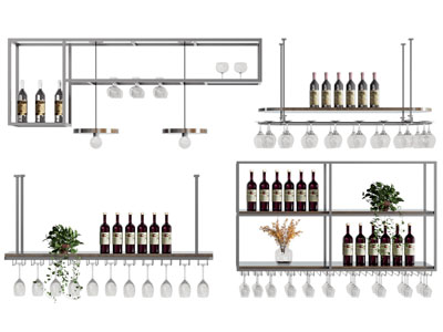 现代金属红酒吊架、酒架3d模型 现代金属红酒吊架、酒架