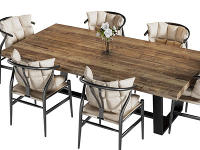 现代长方形实木餐桌椅组合