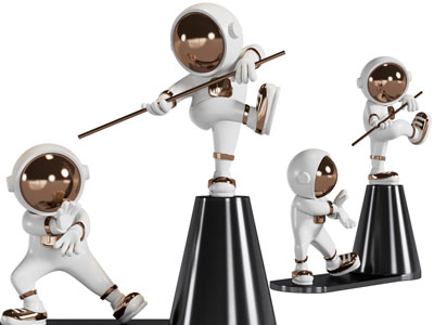 现代宇航员雕塑雕刻摆件组合