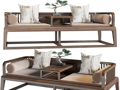 新中式罗汉床、双人沙发3d模型 新中式罗汉床、双人沙发