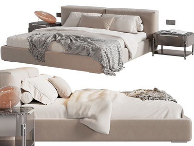 现代布艺双人床、床头柜