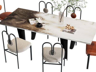 现代长方形餐桌椅组合