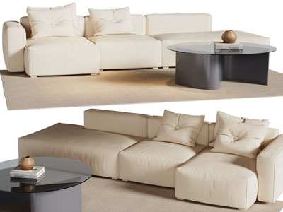 现代布艺多人沙发、茶几组合