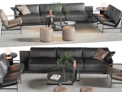 现代磨砂皮多人沙发、休闲椅子和茶几组合