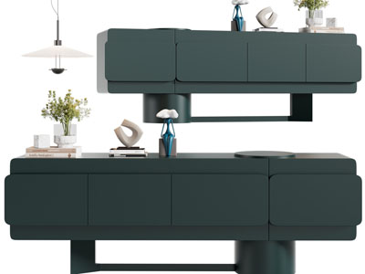 现代木质电视柜、摆件组合