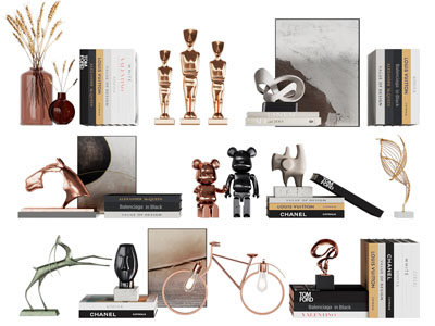 现代雕塑雕刻、书籍摆件组合