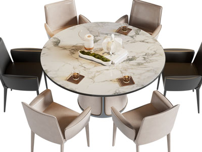 现代圆形餐桌椅组合