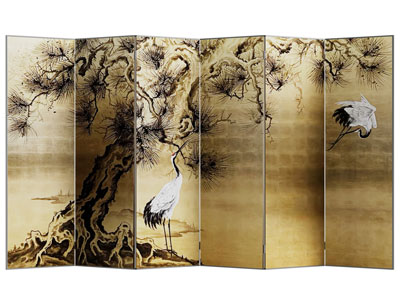 新中式仙鹤松树图案装饰的屏风