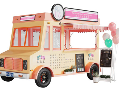 现代移动甜饮、奶茶售卖车3d模型 现代移动甜饮、奶茶售卖车