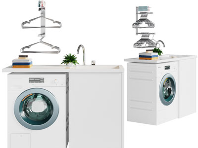 现代阳台洗衣机、洗手盆收纳储物柜