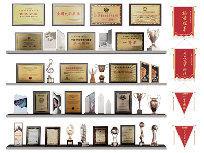 现代奖状奖杯、锦旗背景墙3d模型 现代奖状奖杯、锦旗背景墙