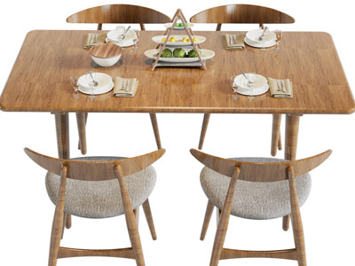 北欧实木长方形餐桌椅组合