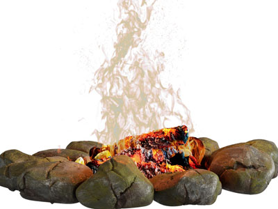 现代户外火柴堆、石头篝火