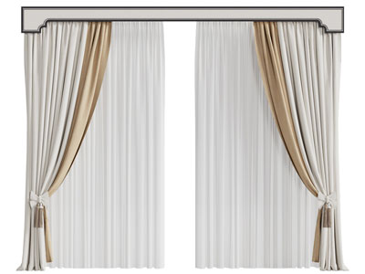 新中式带帘头的窗帘窗纱