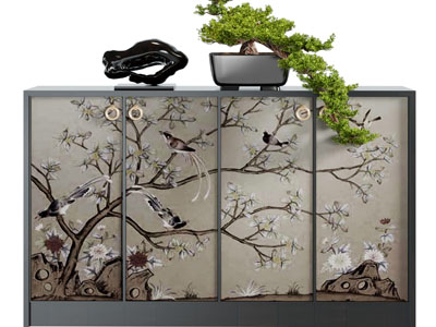 新中式玄关柜、边柜、盆景盆栽