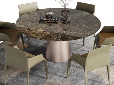 现代圆形大理石餐桌椅组合