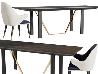 现代长方形实木餐桌椅组合