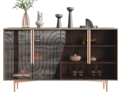 现代轻奢玻璃柜门的餐边柜