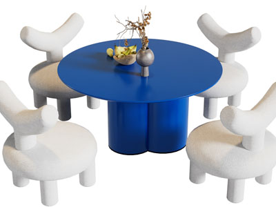 侘寂风圆形儿童桌椅组合