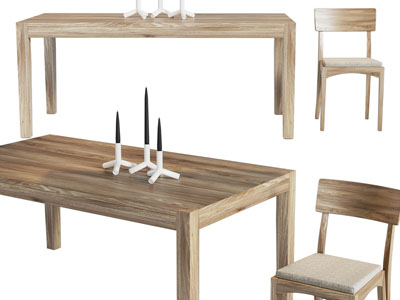 现代实木长方形餐桌椅组合