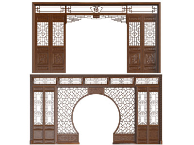 新中式实木隔断、门拱、垭口3d模型 新中式实木隔断、门拱、垭口