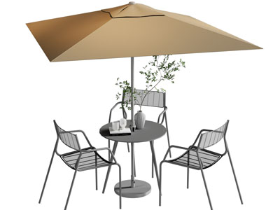 现代带遮阳伞的户外餐桌椅组合