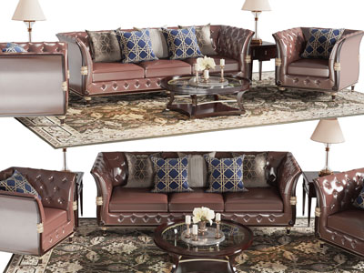 欧式多人、单人沙发茶几组合