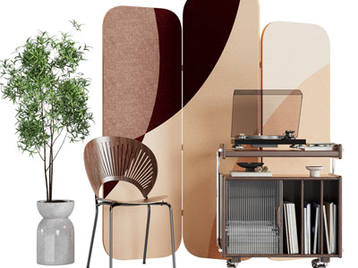 现代复古玄关柜、唱片机、休闲椅子