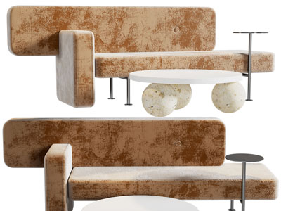 侘寂风多人沙发、茶几组合