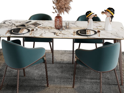 现代长方形大理石餐桌椅组合