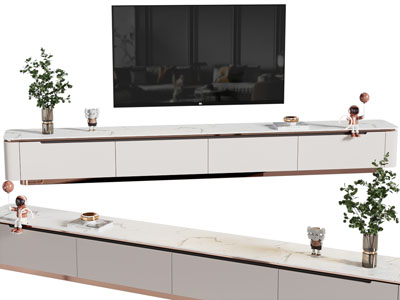 现代轻奢电视柜、电视机