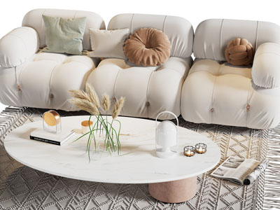 现代布艺多人沙发、茶几组合