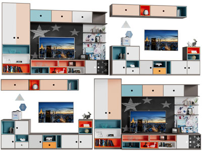 现代电视柜、电视背景墙