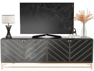 现代轻奢电视柜、电视机
