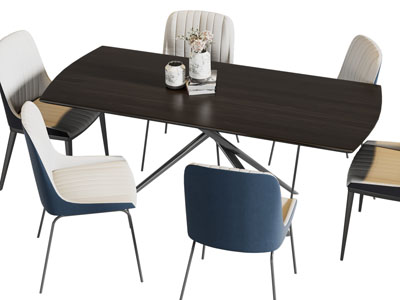 现代长方形餐桌椅组合