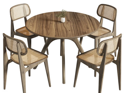 侘寂风实木圆形餐桌椅组合