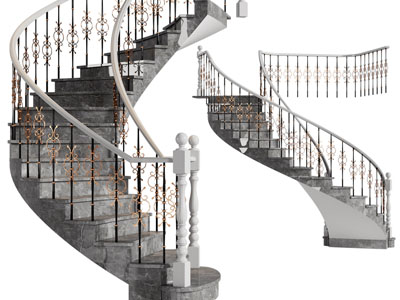 欧式雕花扶手旋转楼梯3d模型 欧式雕花扶手旋转楼梯
