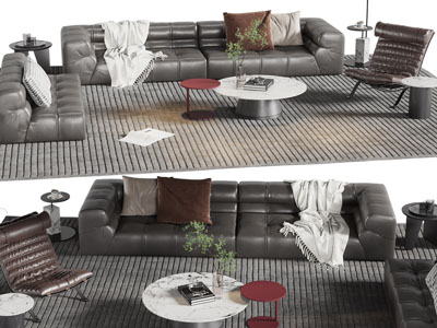 现代多人、双人、单人沙发和茶几组合