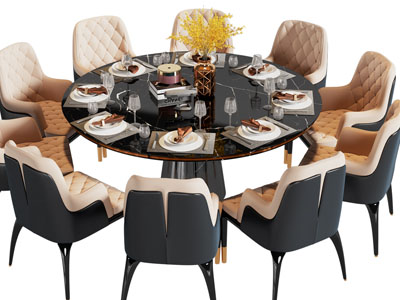 现代轻奢圆形餐桌椅组合