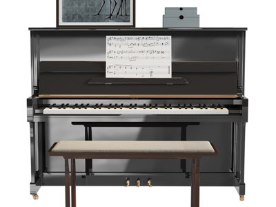 现代黑色烤漆钢琴、琴凳3d模型 现代黑色烤漆钢琴、琴凳